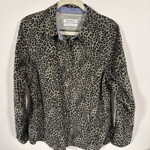 TOMMY BAHAMA LIVE THE ISLAND LIFE GREEN leopard corduroy SHIRT WOMEN'S SIZE XL Q